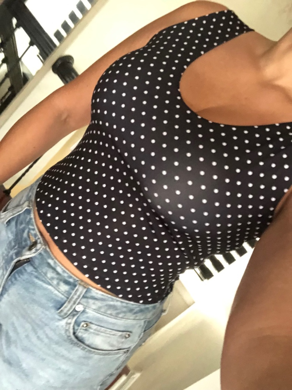 Black white polka dot crop top sports bra bodycon